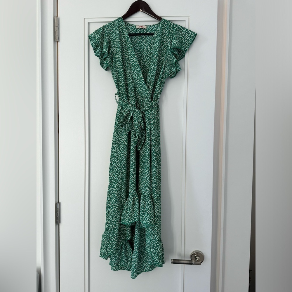 PY Green Floral Wrap Dress‎
